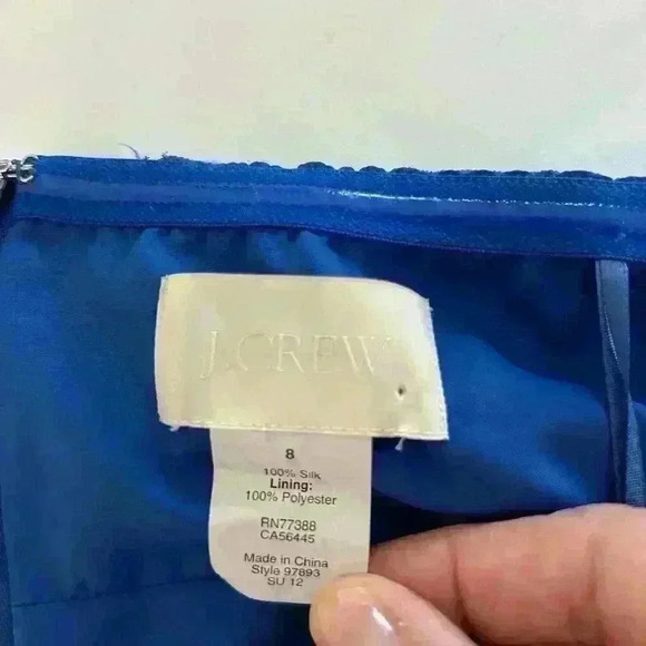 J.‎ Crew Juliet Dress 100 percent Silk Royal Blue Strapless Vintage - Picture 12 of 15